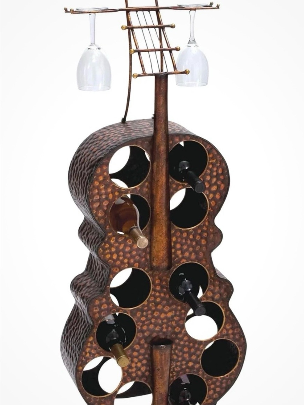 Cello Metal Wine Rack Stand Holds 12 Bottles Rustic Metal Sculpture CopperBronze
